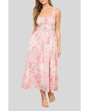 Blu Pepper Milkmaid Print Sleeveless Maxi Dress - Pink