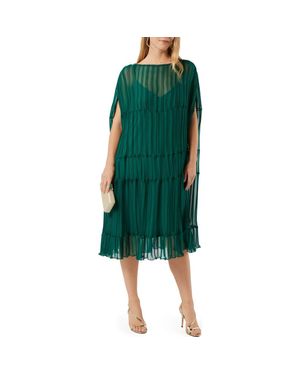 Marina Rinaldi Plissé Sleeveless Tiered Dress - Green