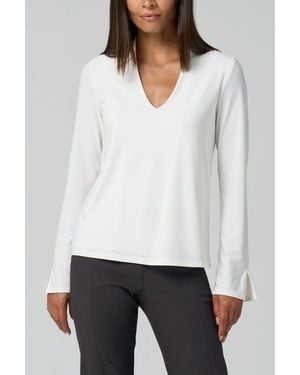Franne Golde Luxe Stretch Long Sleeve V-Neck Top - White