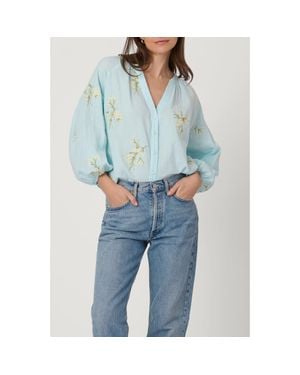 Shoshanna Floral Embroidered Cotton Fred Top - Blue