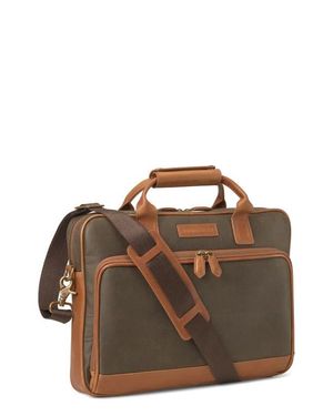 Johnston & Murphy Rhodes Antique Cotton & Leather Briefcase - Brown