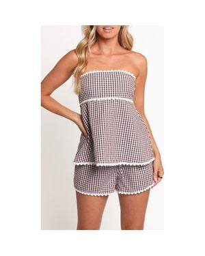 Petal & Pup Kyle Gingham Strapless Top & Shorts Set - Purple