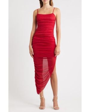 Jump Apparel Glitter Matte Ruched Jersey Dress - Red