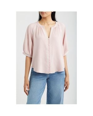 Bobeau Embroidered Button-Up Top - White