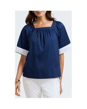 Foxcroft Square Neck Cotton Blend Top - Blue