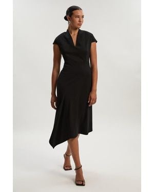 Karen Millen Ponte V-Neck Midi Dress - Black
