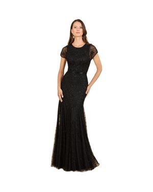 LARA New York Beaded Mermaid Cap Sleeve Gown - Black