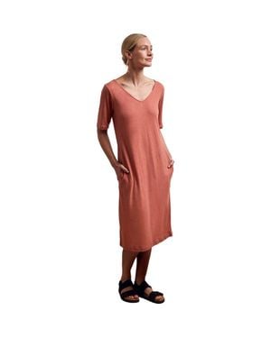 Celtic & Co. Linen Blend V-Neck Midi Dress - Red