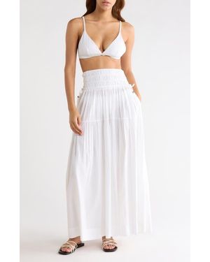 Elan Smocked Cover-Up Midi Skirt - White