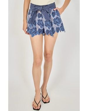 Endless Rose Scalloped Hem Lace High Waist Shorts - Blue
