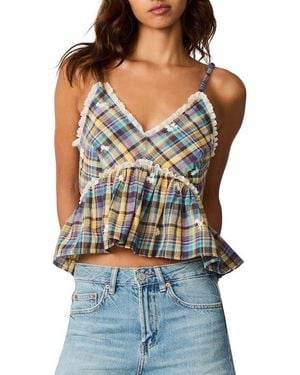 Steve Madden Bryna Lace Plaid Crop Camisole - Blue