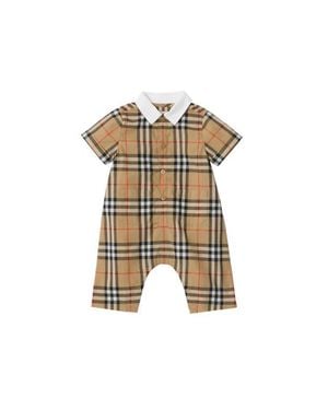 Burberry Check Cotton Playsuit - Natural