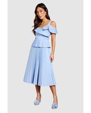 Coast Pleated V-Neck Midi Dress - Blue