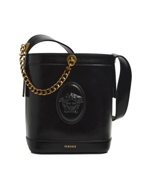 Versace Mini Pivot Leather Bucket Bag - Black