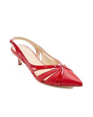 Elizee Portia Pump Leather Slingback Kitten Heels - Red