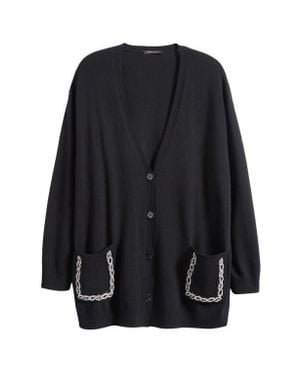 Marina Rinaldi Pavido Rhinestone Pocket Wool & Cashmere Cardigan - Blue