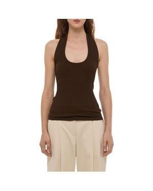 Helmut Lang Stretch Cotton Halter Tank - Brown