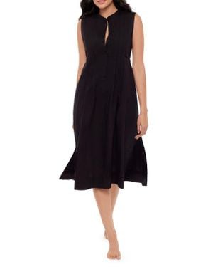 Miraclesuit Pleated Sleeveless Beach Cover-Up Midi Dress - Black