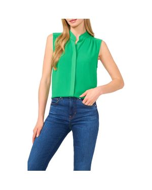 Cece Sleeveless Mandarin Collar Button-Up Shirt - Blue