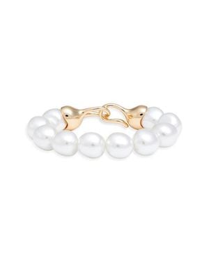 Open Edit Faux Pearl Stretch Bracelet - White