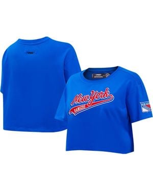 Pro Standard New York Rangers Boxy Script Tail Cropped T-Shirt - Blue