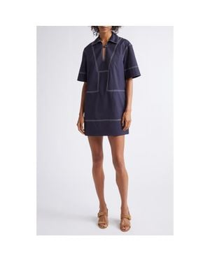 Veronica Beard Phelix Poplin Shift Minidress - Blue