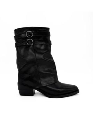 Amie Rafa Alma Foldover Leather Boots - Black