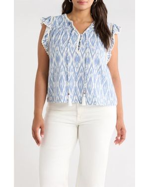 Treasure & Bond Crochet Trim Linen Blend Top - Blue