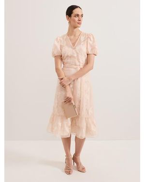 Phase Eight Chrissie Tie-Waist Wrap Midi Dress - Natural