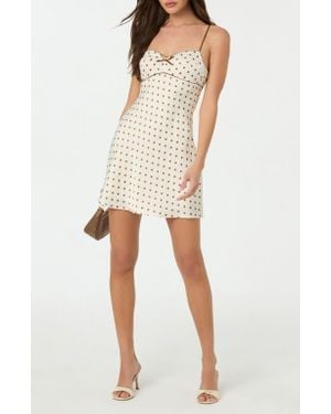 Astr Satin Bow Trim Polka Dot Minidress - White