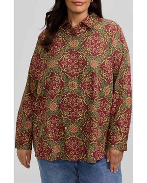 Foxcroft Meghan Medallion Print Button-Up Cotton Shirt - Brown