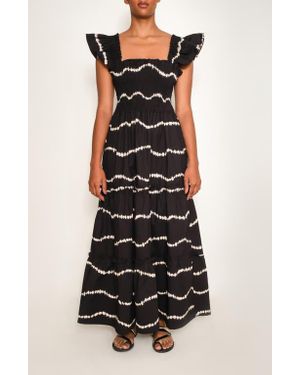 The Lulo Project Sunset Print Smocked Stretch Cotton Maxi Dress - Black