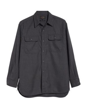 Beams Plus Work Uniform Pinstripe Serge Button-Up Shirt - Black