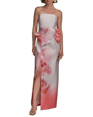 Donna Karan Placed Floral Strapless Column Gown - Red