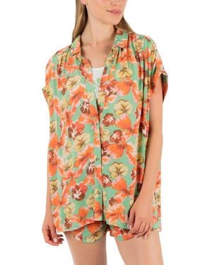 Hurley Ginko Clouds Floral Button-Up Shirt - Orange