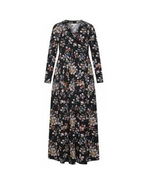 La Enceinte Maternity Mock Wrap Long Sleeve Pleated Maxi Dress - Black