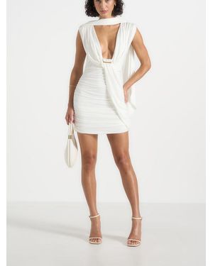 Manière De Voir Mirena Ruched Open Back Mini Dress With Scarf - White