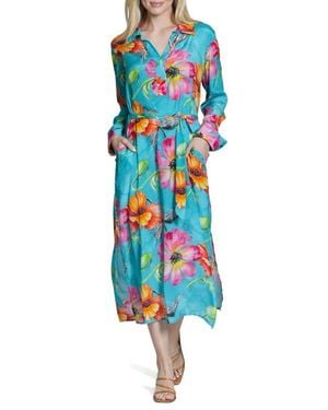 Apny Mix Print Long Sleeve Dress - Blue