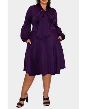 L I V D Bekah Long Sleeve Fit & Flare Dress - Purple