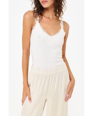 Cami NYC Lani Lace Trim Rib Tank Top - White