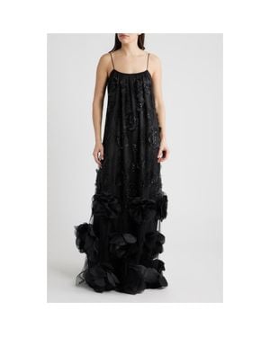 DELFI Collective Ivy Beaded Floral Sleeveless Gown - Black