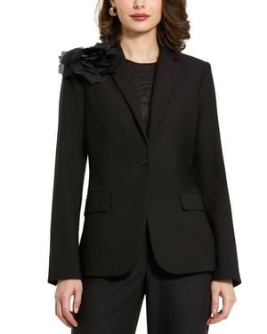 Mac Duggal Classic Crepe Blazer Jacket With Flower - Black