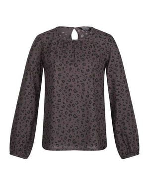 Regatta Hadria Leopard Print Keyhole Long-Sleeved Blouse - Black