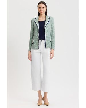 Ming Wang Tailored Jacquard Basketweave Knit Jacket - Green