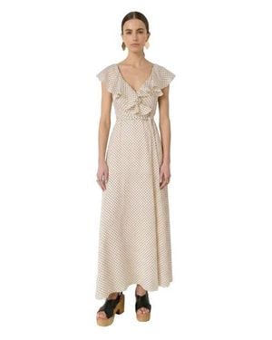 Gerard Darel Ruffled V-Neck Maxi Dress - Natural