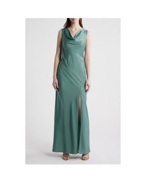 Wayf Lea Cowl Neck Satin Gown - Green