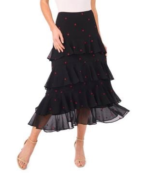 Cece Embroidered Heart Ruffle Tiered Midi Dress - Black