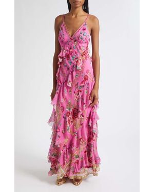 CAMILLA Asymmetric Ruffle Silk Slipdress - Pink