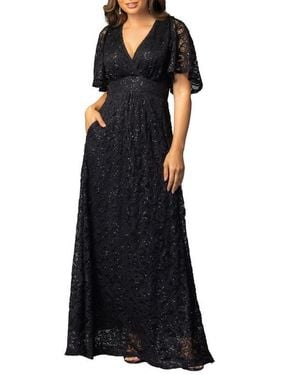 Kiyonna Luminous Sequin Lace Evening Gown - Black