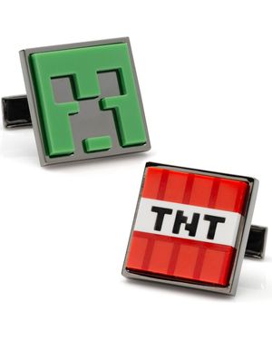 Cufflinks Inc. X Minecraft Creeper & Tnt Gunmetal Cuff Links - Green